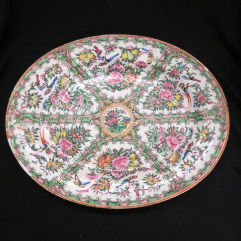 Appraisal: Rose Medallion Porcelain Platter oval birds and flowers X