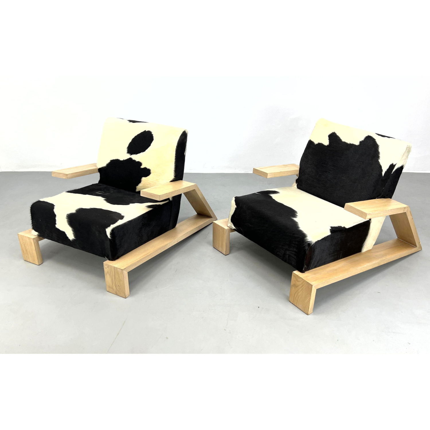 Appraisal: Pr Oak Jean Michel Frank style Lounge Chairs Natural Animal