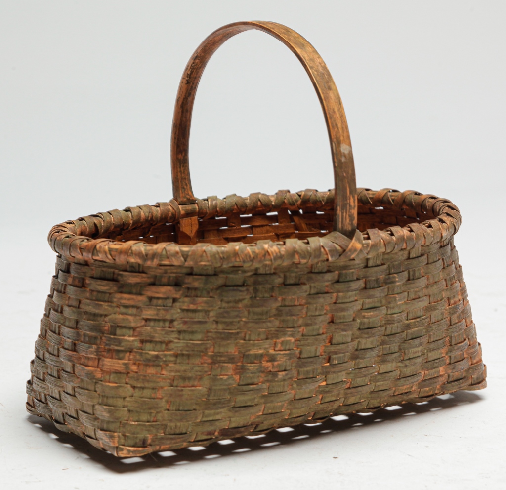 Appraisal: AMERICAN SMALL PAINTED BASKET Late th-early th century Woven splint