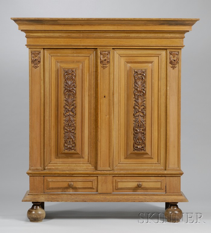 Appraisal: Continental Victorian Oak and Walnut Two-Door Kas with long drawer