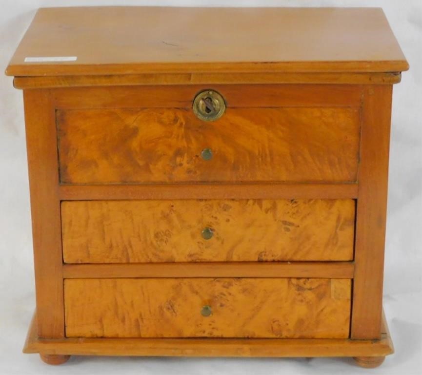 Appraisal: TH CENTURY ENGLISH BURL WALNUT MINIATURE LIFTtop chest Top compartment