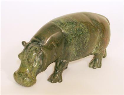 Appraisal: Green jade model of a Hippopotamus Robustly modeled head towards