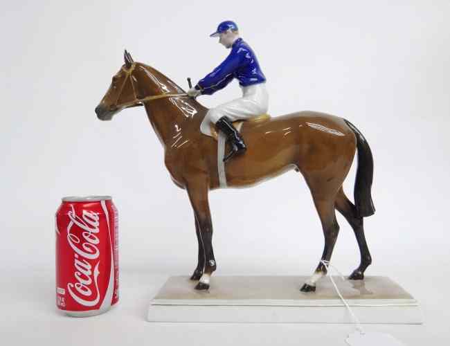 Appraisal: German ''Fraureuth'' porcelain horse and rider '' W '' Ht