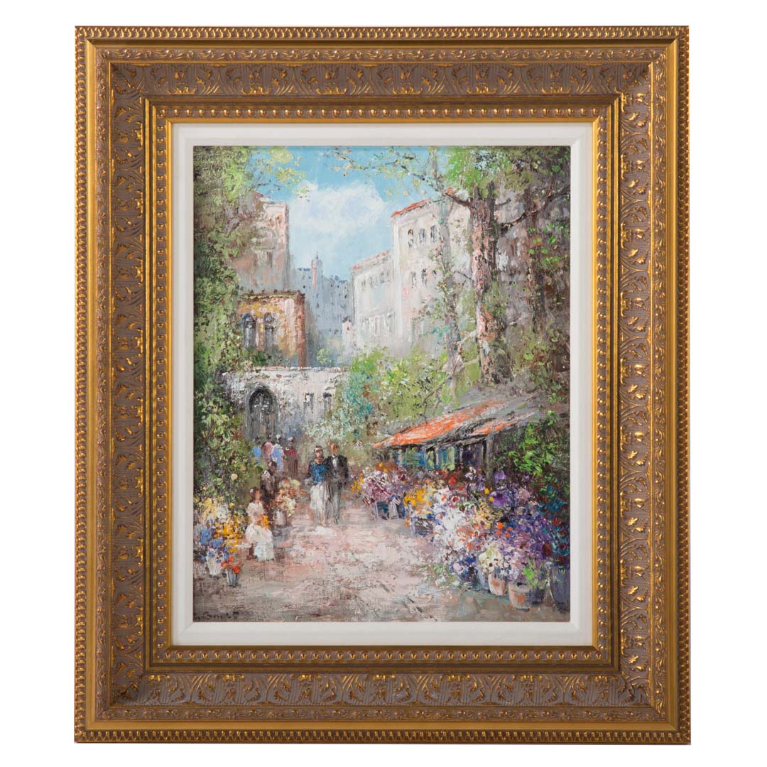 Appraisal: Willi Bauer Flower Market oil on canvas German b Signed