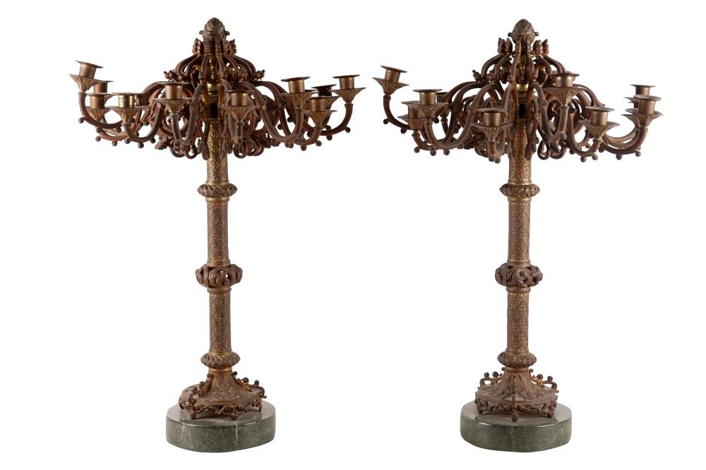 Appraisal: PAIR OF GOTHIC REVIVSL STYLE BRONZE CANDELABRAeach with arms each