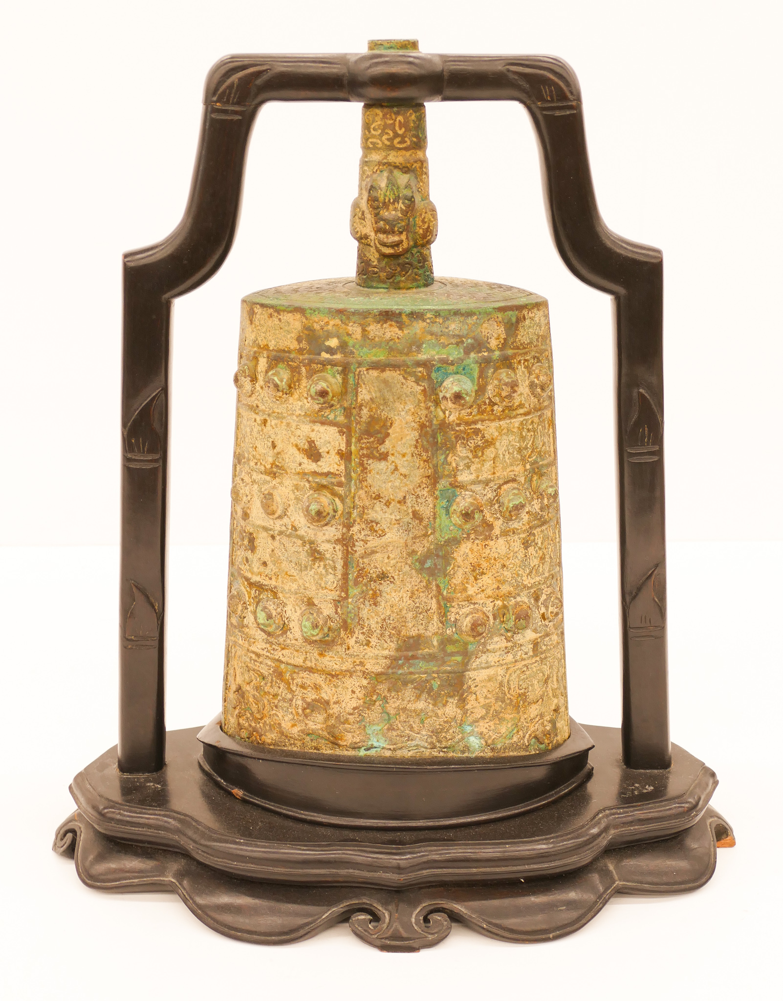 Appraisal: Chinese Qing Archaic Bronze Bell on Stand ''x ''x ''