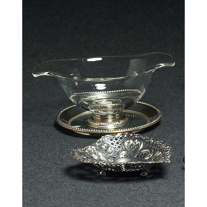 Appraisal: Amsion gravy boat and tray clear glass and sterling silver