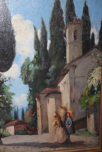 Appraisal: th Century Italian SchoolA street scene with figures carrying olive