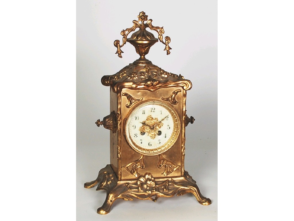 Appraisal: LATE NINETEENTH CENTURY GILT BRASS MOUNTED MANTEL CLOCK the Art