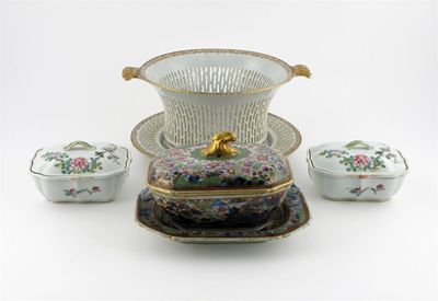 Appraisal: A Chinese reticulated basket and stand decorated in gilt a