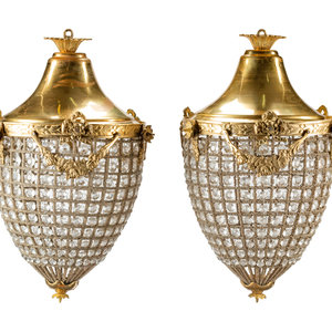 Appraisal: A Pair of Gilt Metal Beaded Lanterns th Century Height