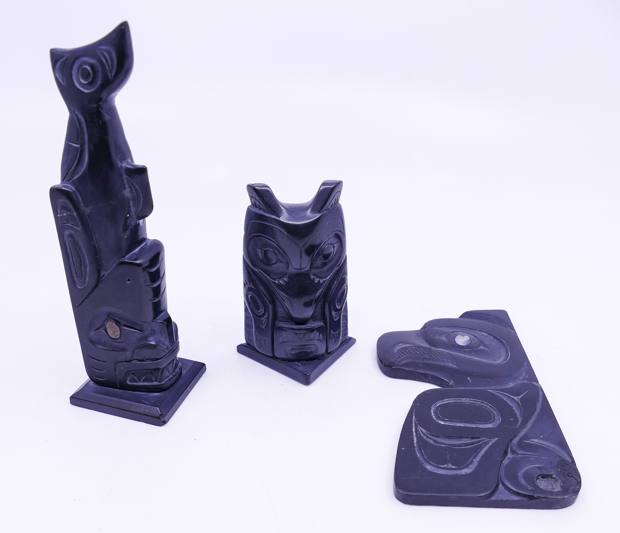 Appraisal: pc NW Argillite Totem Models repaired - '' to ''