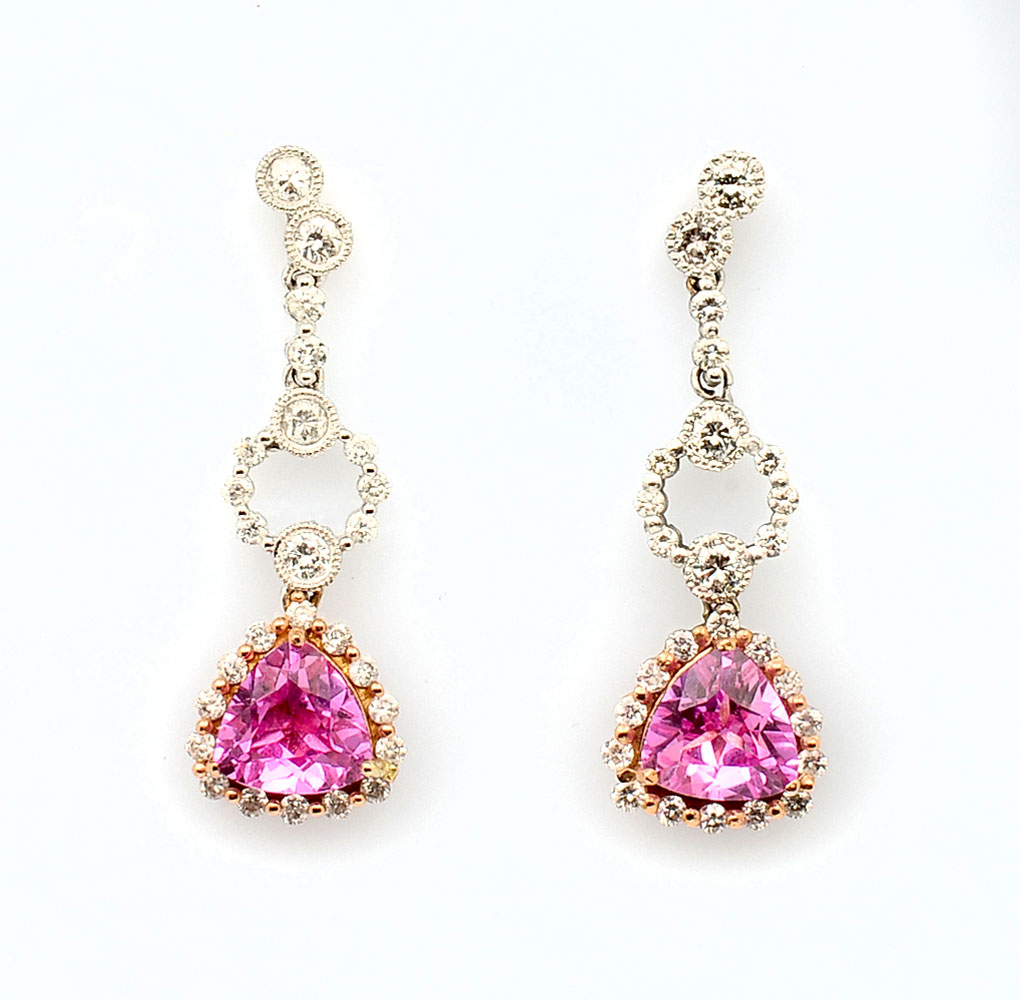 Appraisal: GRAM K PINK SAPPHIRE DIAMOND PENDANT EARRINGS Custom designed by