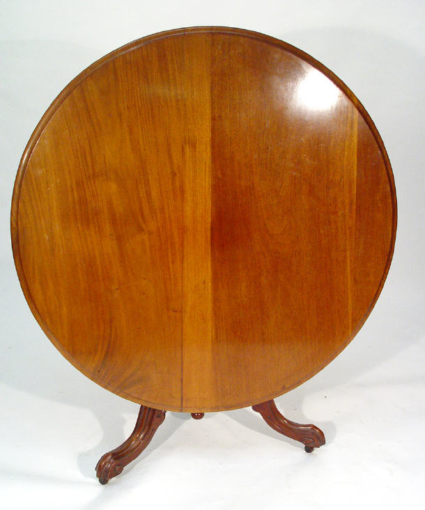 Appraisal: Victorian circular mahogany snap top table on turned column with