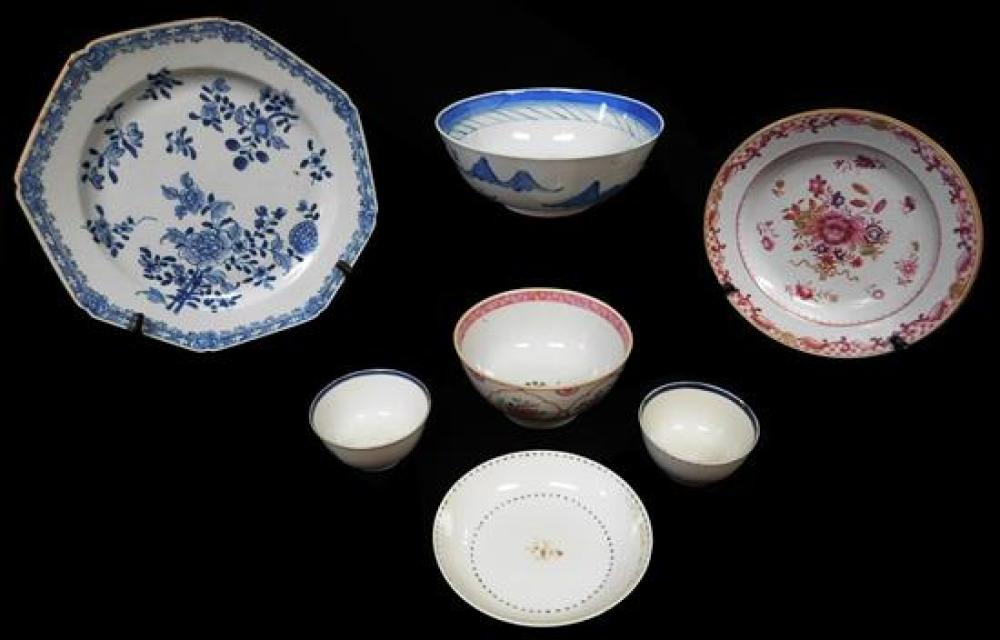 Appraisal: ASIAN Seven pieces of porcelain th th C octagonal blue