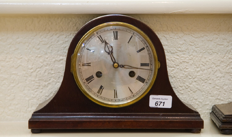 Appraisal: Mahogany Cased Mantle Clock Silvered Dial With Roman Numerals