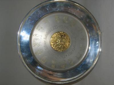 Appraisal: AN ALMS DISH Sheffield to commemorate the Queen's Silver Jubilee