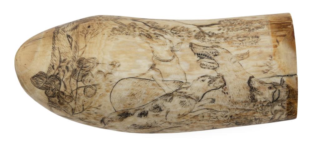 Appraisal: SCRIMSHAW WHALE'S TOOTH TH CENTURY LENGTH SCRIMSHAW WHALE'S TOOTH th