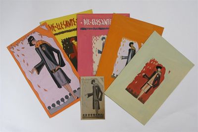 Appraisal: Five gouache fashion designs on card by Dodo Burgner and