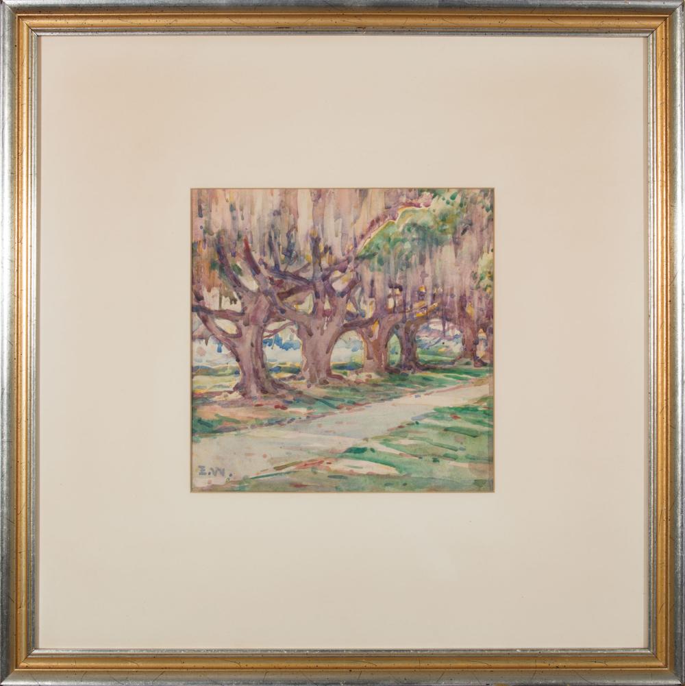 Appraisal: Ellsworth Woodward American Louisiana - Live Oak Lined Pathway watercolor