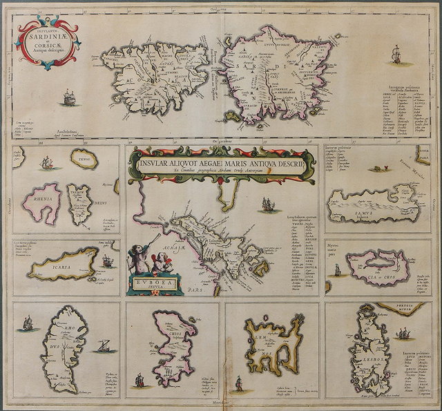 Appraisal: ABRAHAM ORTELIUS'Insularum Sardiniae et Corsicae' double page engraving hand-coloured x