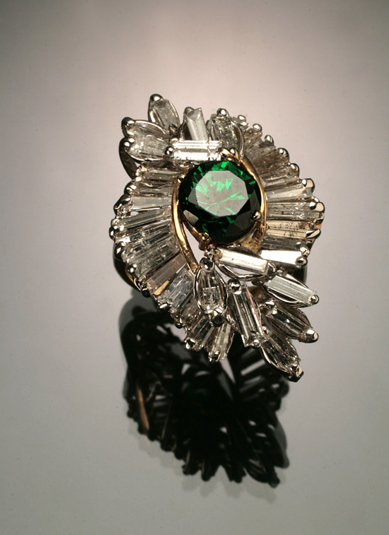 Appraisal: -Karat Yellow-Gold White-Gold Green Tourmaline and Diamond Cocktail Ring The