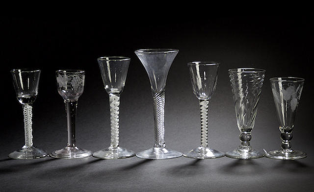 Appraisal: Seven various drinking glasses late th century Comprising a multiple-spiral