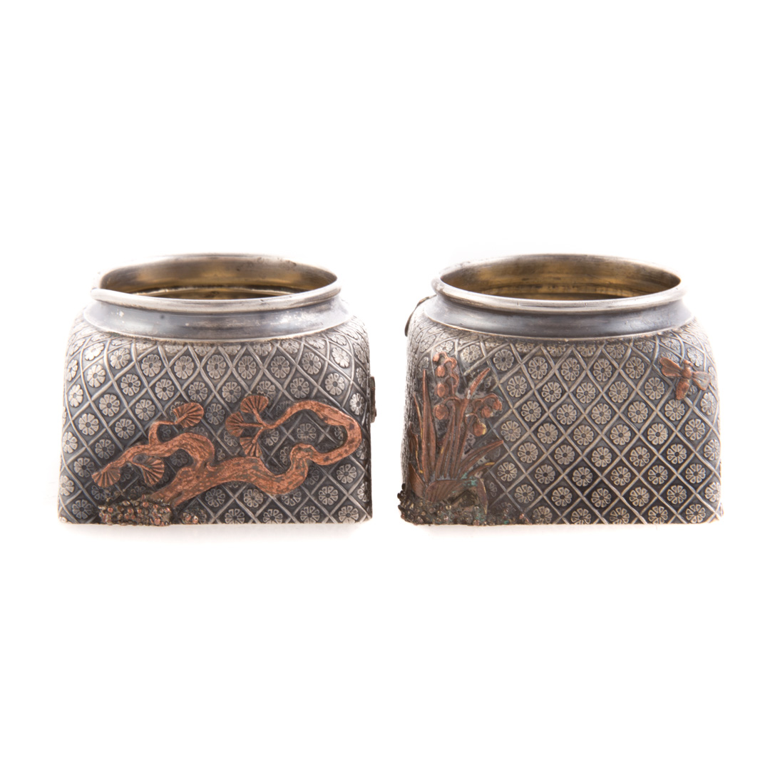 Appraisal: Pair Gorham Japonisme miniature sterling inkwells date mark sterling boxes