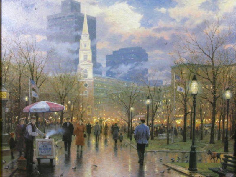 Appraisal: Boston by Thomas Kinkade hand-highlighted print on canvas x in