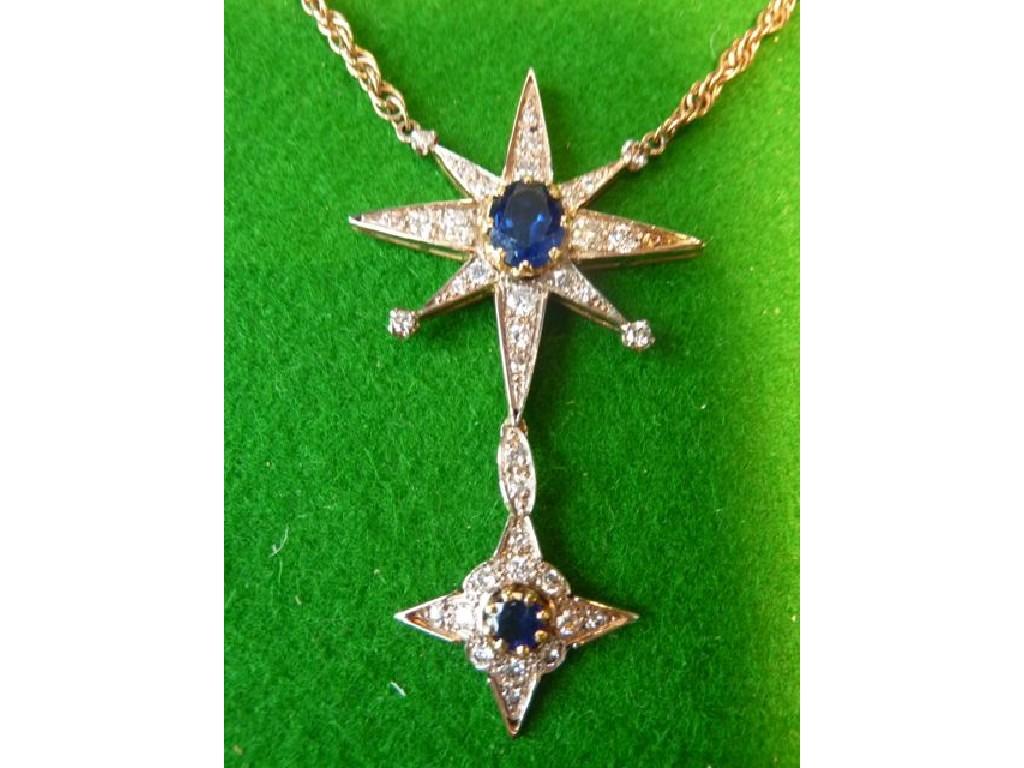 Appraisal: A sapphire and diamond-set double pendant on chain comprising an