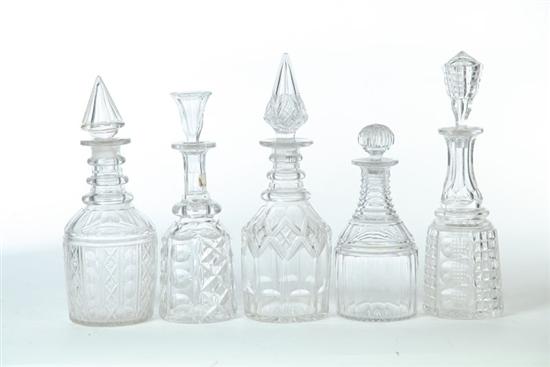 Appraisal: FIVE EARLY GLASS DECANTERS American and European st half- th