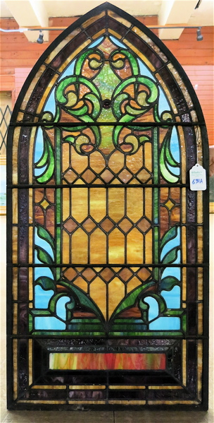 Appraisal: VICTORIAN STAINED AND LEADED GLASS WINDOW with arched top American