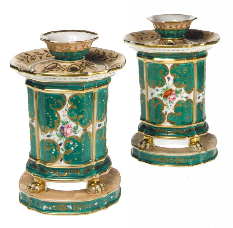 Appraisal: A PAIR OF FRENCH GREEN GROUND POT POURRI VASES AND