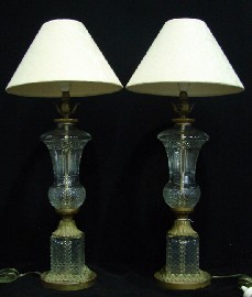 Appraisal: A pair of cut glass and gilt lamps with pineapple