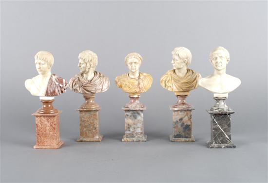 Appraisal: Group of Five Marble Busts of Roman Emperors comprising Antiochus