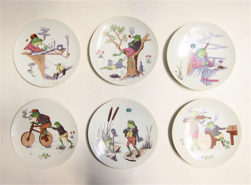 Appraisal: SET OF SIX AUSTRIAN PLATES having transfer scenes depicting anthropomorphic