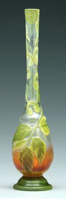 Appraisal: Gall bud vase amber and green vines and leaves on