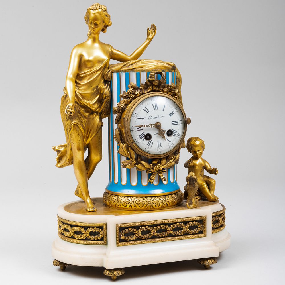 Appraisal: Louis XVI Gilt-Bronze Porcelain and Marble Mantel Clock Dial Signed