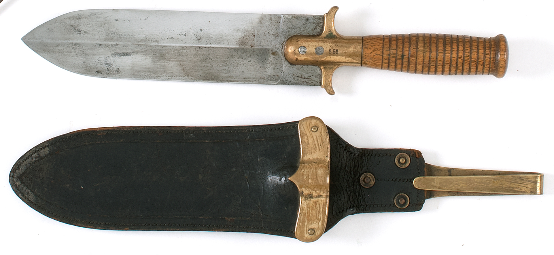 Appraisal: U S SPRINGFIELD MODEL BOWIE KNIFE AND SHEATH Knife stamped