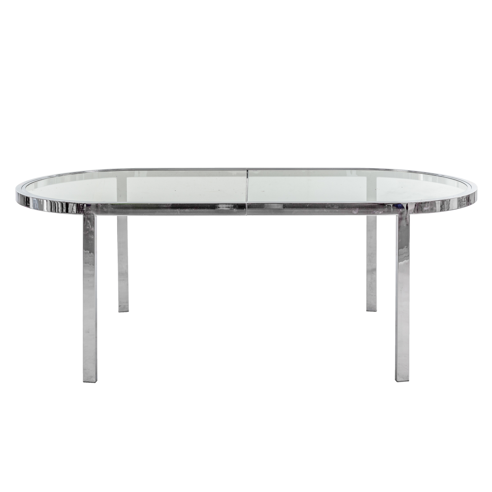 Appraisal: MILO BAUGHMAN STYLE CHROME RACETRACK DINING TABLE th century chrome