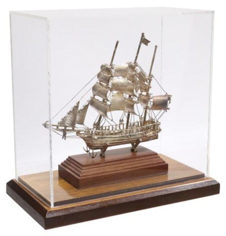 Appraisal: Miniature sterling silver model of a ship Taxco Mexico late