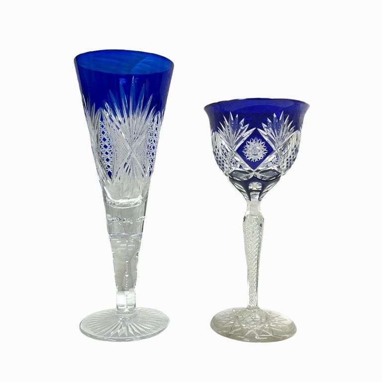 Appraisal: Pair of Blue and White Crystal Vases Vintage decorated cut