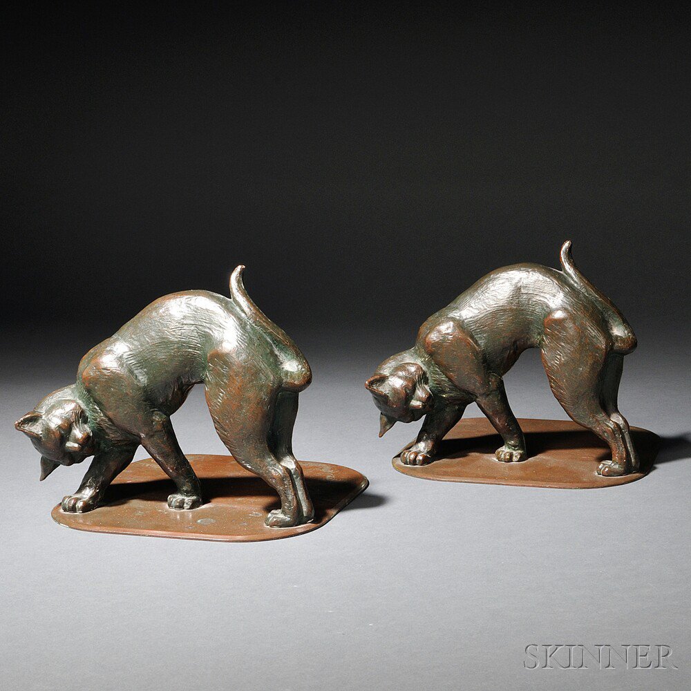 Appraisal: Tiffany Studios Cat Bookends Bronze New York early th century