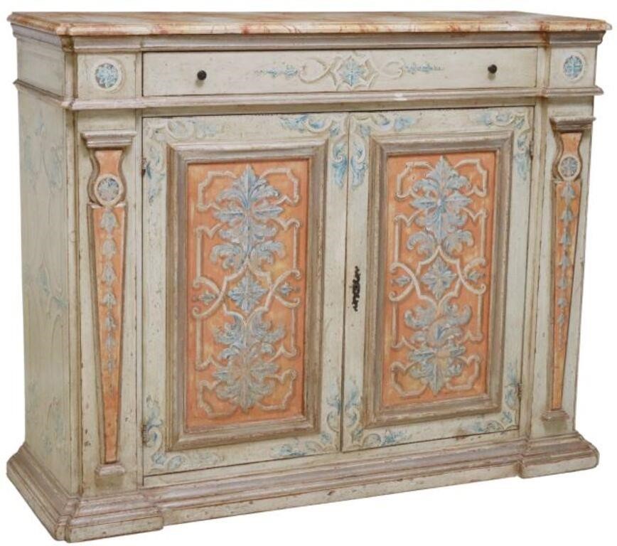 Appraisal: Italian Venetian paint decorated sideboard th c having marbleized top