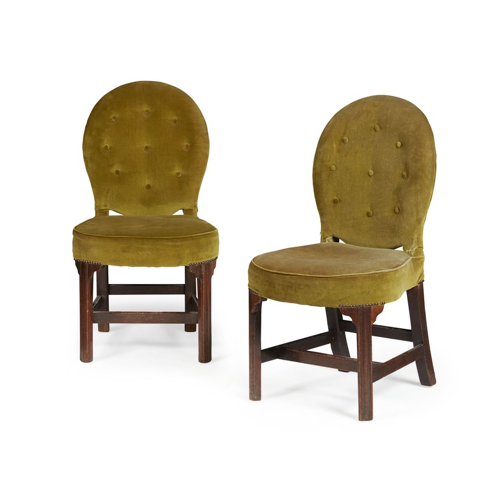 Appraisal: PAIR OF GEORGE III UPHOLSTERED SIDE CHAIRS CIRCA the oval