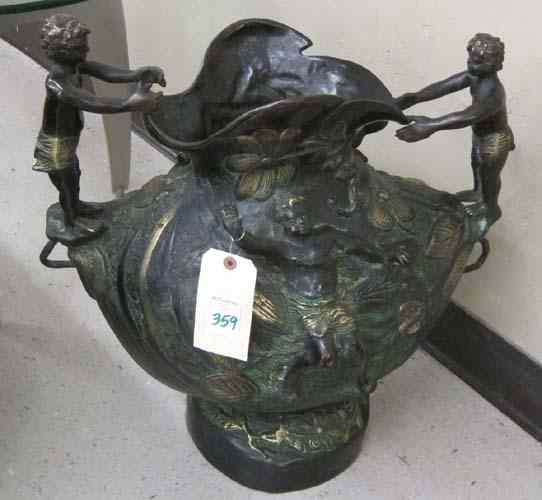 Appraisal: BRONZE FLOOR URN the footed ovoid vessel cast with overall