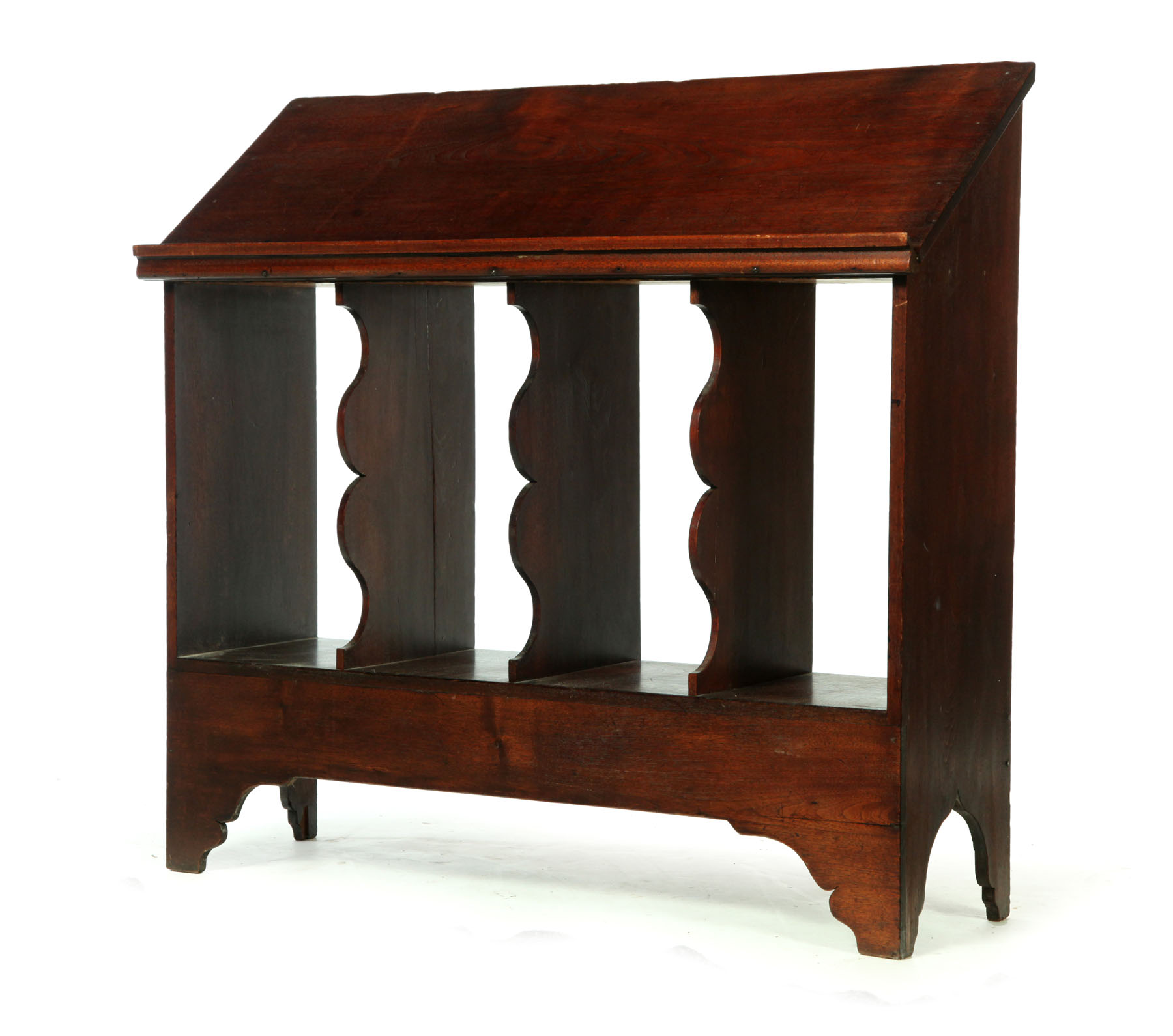 Appraisal: FOLIO STAND American th century walnut Slant-top with folio shelves