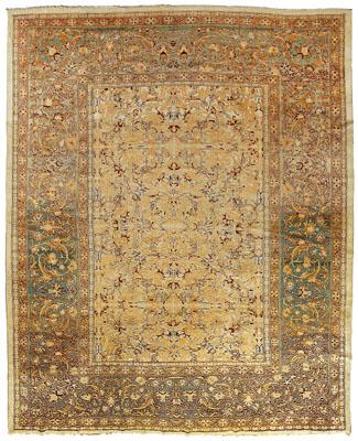 Appraisal: Agra rug rectangular central medallion on ivory field with repeating