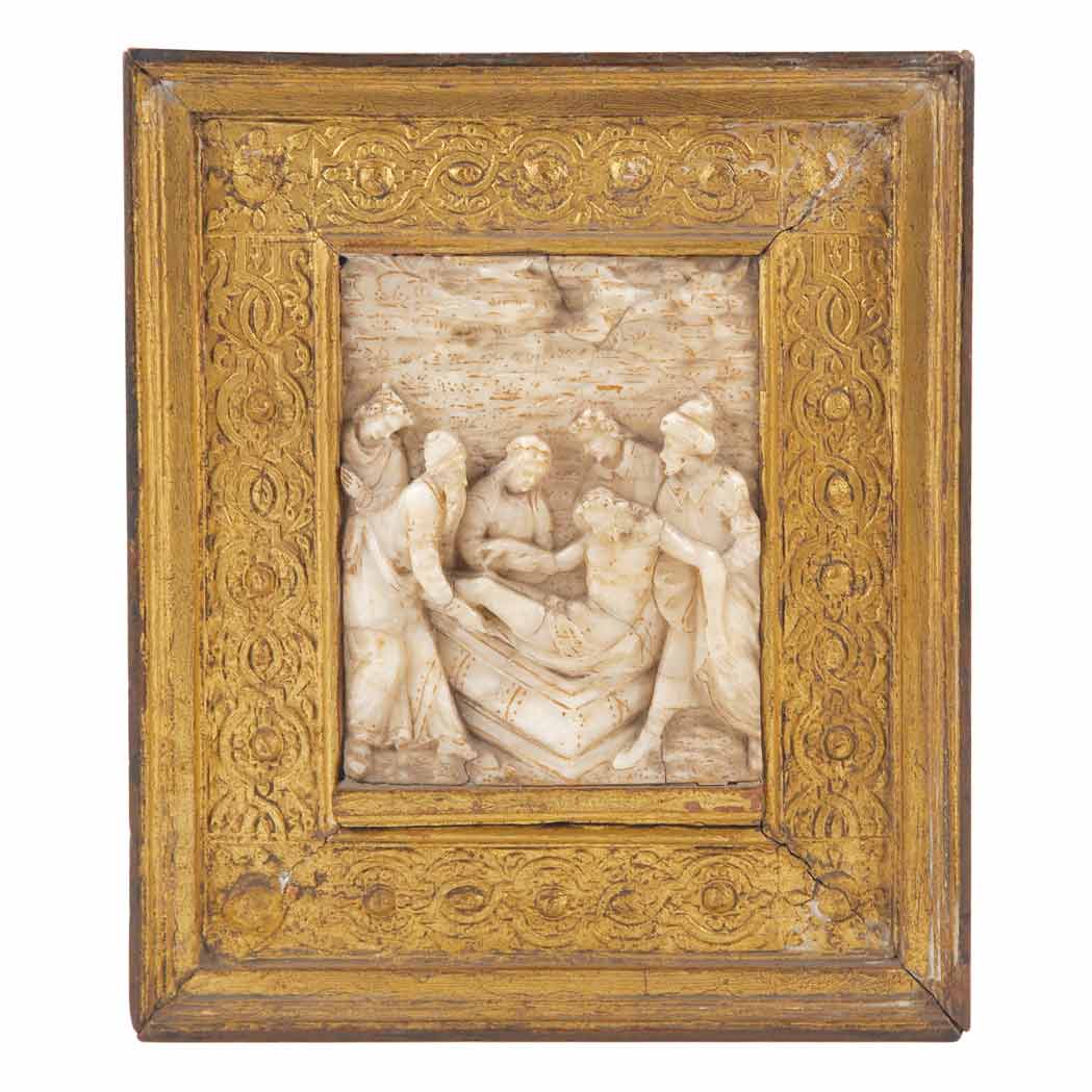 Appraisal: Continental Alabaster Relief Plaque th Century Depicting the entombment Height