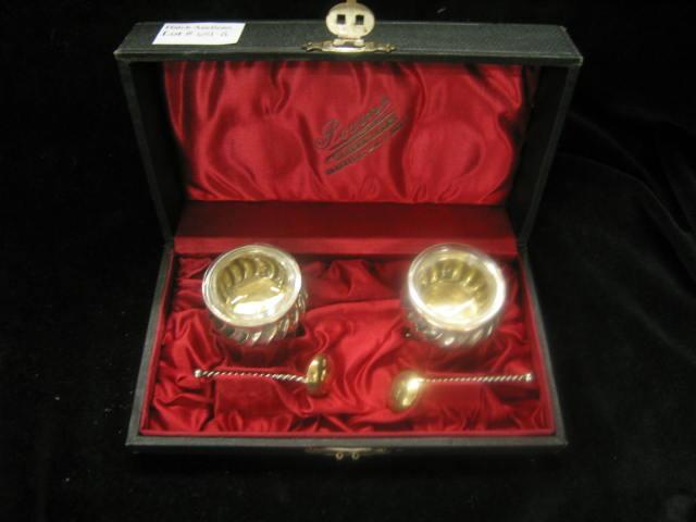 Appraisal: European Sterling Salt Cellars in box with spoons glass liners